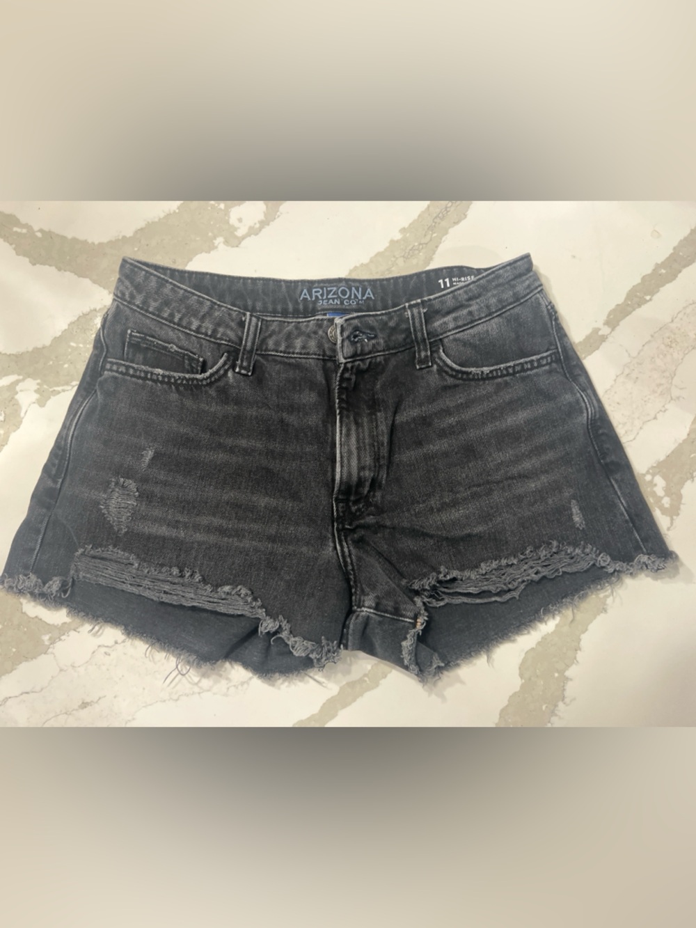 Arizona Jean Company Black Wash Distressed High-Rise Denim Shorts